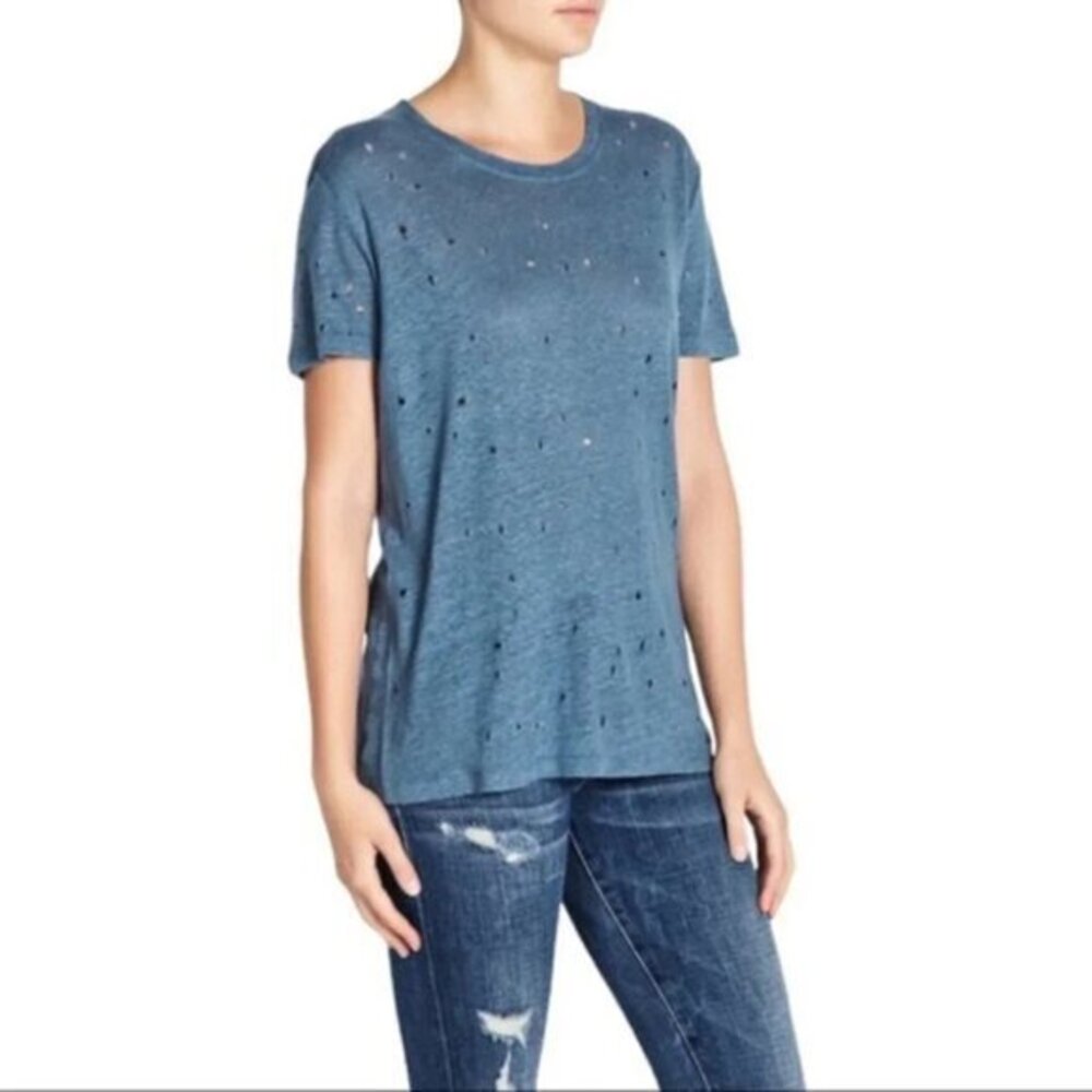 IRO Clay Distressed Tee T-Shirt Blue Grey short sleeve crew neck Size XS